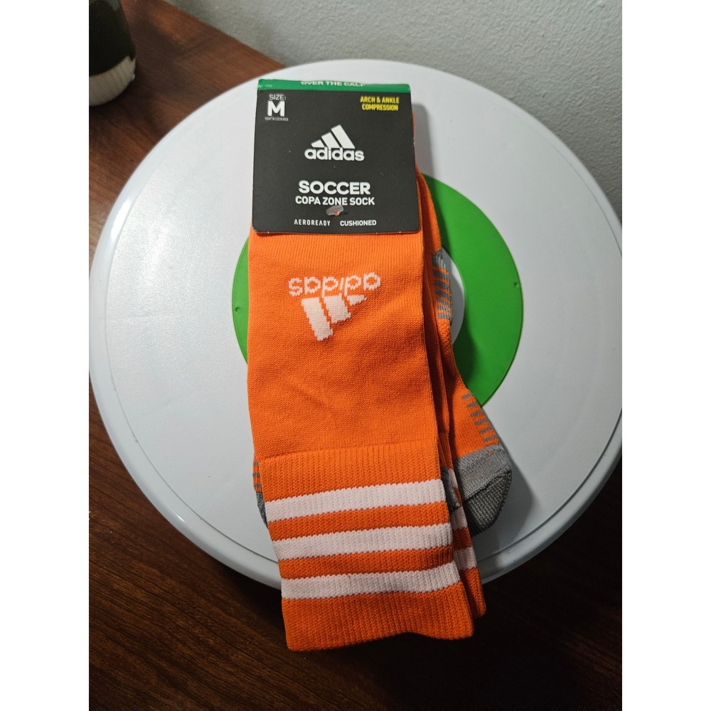 Adidas Soccer Socks Unisex M Orange Copa Zone Aeroready Cushioned Compression